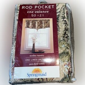 New Vintage Springmaid Rod Pocket Lined Valance Monkey Tapestry Green Floral